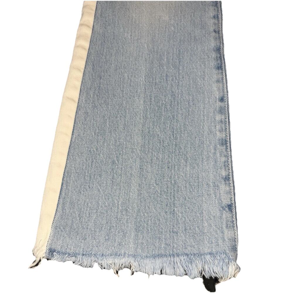 FRAME Le Crop Mini Boot Jeans Womens 24 Blue White Stripe Raw Hem Flare Cropped - Picture 4 of 16